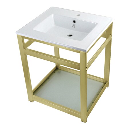 Fauceture VWP2522B7 25-Inch Ceramic Console Sink (1-Hole), White/Brushed Brass VWP2522B7